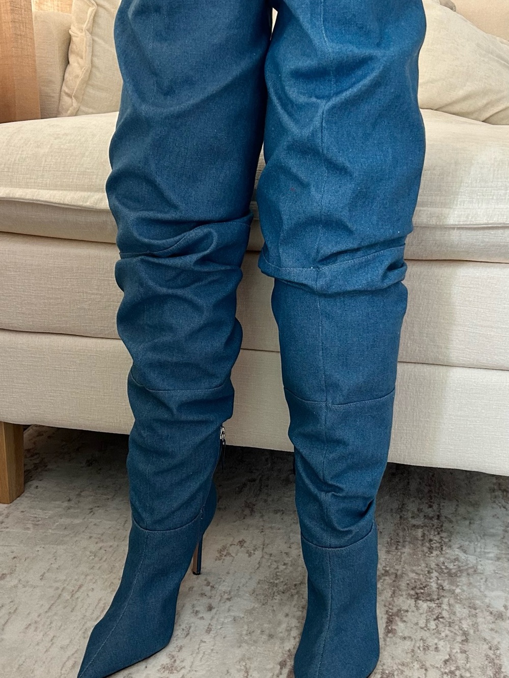 SCHUTZ Denim Over-The-Knee Pointed-Toe Stiletto Boots